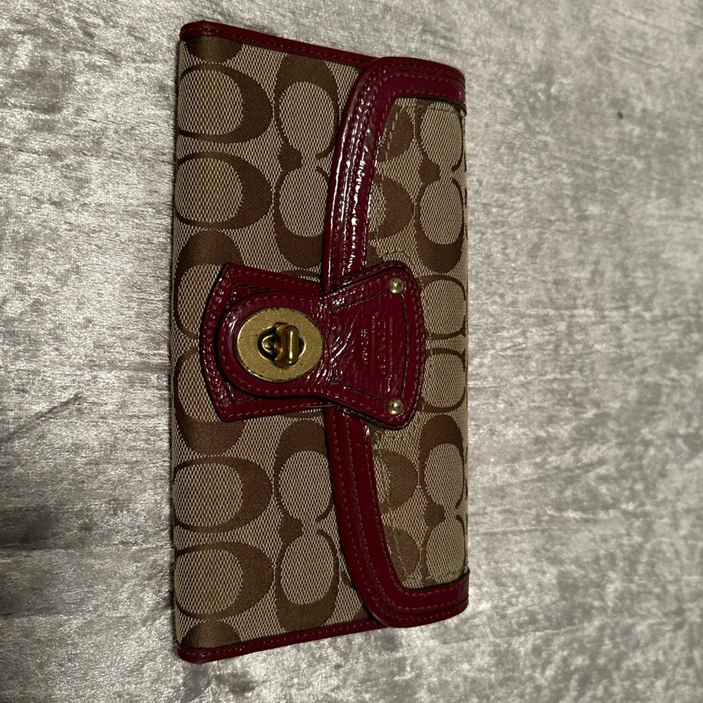 Coach Signature Wallet with Red Accents